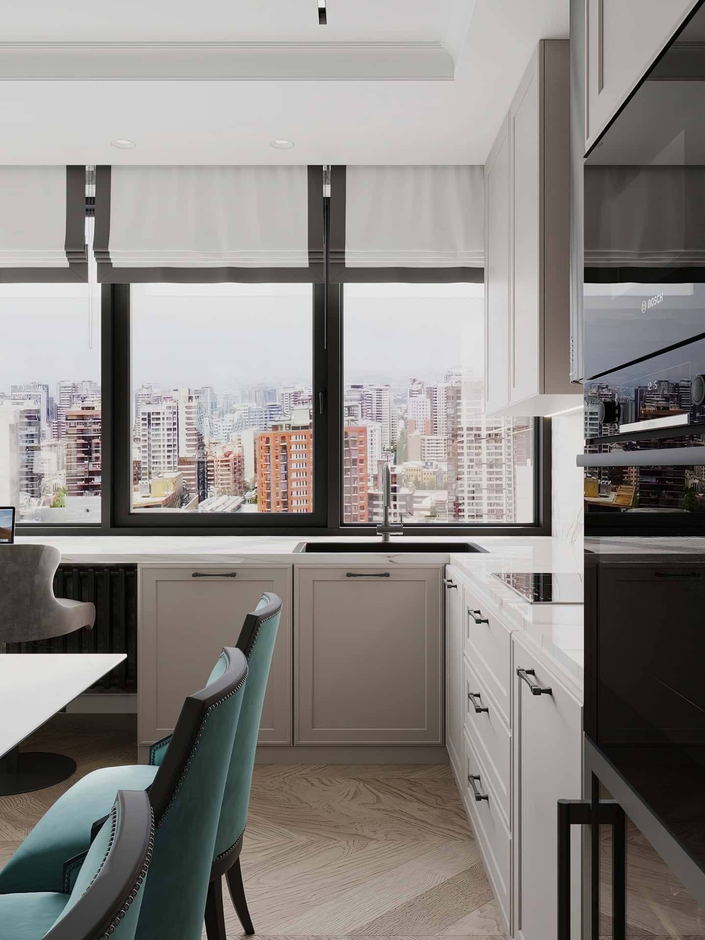 Дизайн и ремонт квартиры в ЖК Хэдлайнер — Диалог поколений, 93 м2. Кухня-гостиная, фото 13