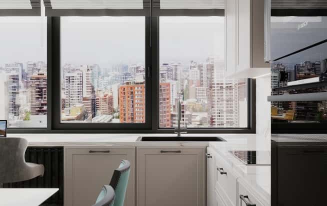 Дизайн и ремонт квартиры в ЖК Хэдлайнер в стиле современная классика. Кухня-гостиная, фото 13