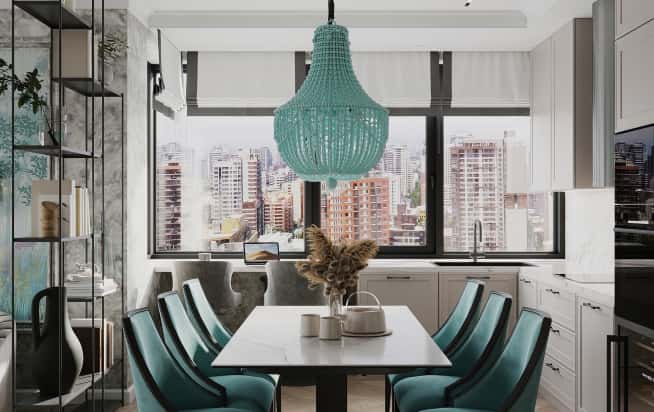 Дизайн и ремонт квартиры в ЖК Хэдлайнер в стиле современная классика. Кухня-гостиная, фото 9