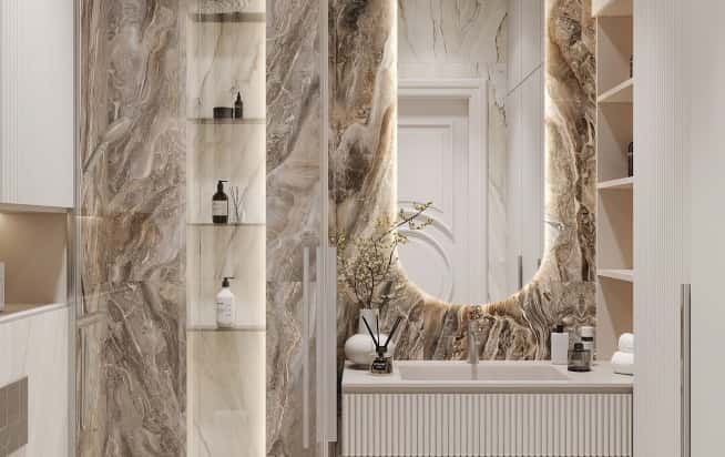 Дизайн и ремонт квартиры в ЖК Хэдлайнер в стиле современная классика. Санузел