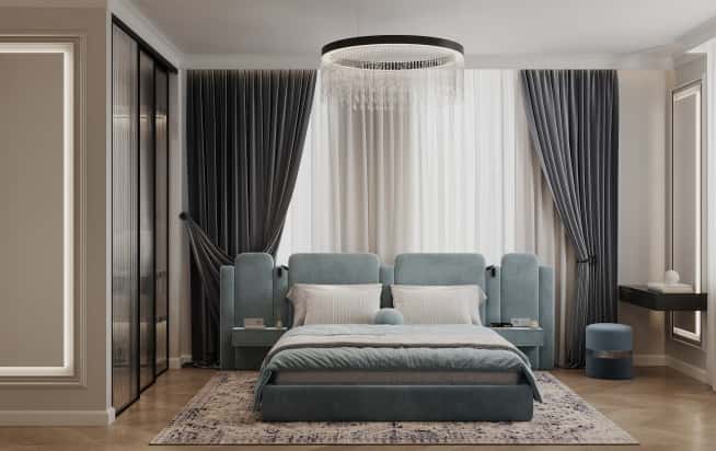 Дизайн и ремонт квартиры в ЖК Хэдлайнер в стиле современная классика. Спальня
