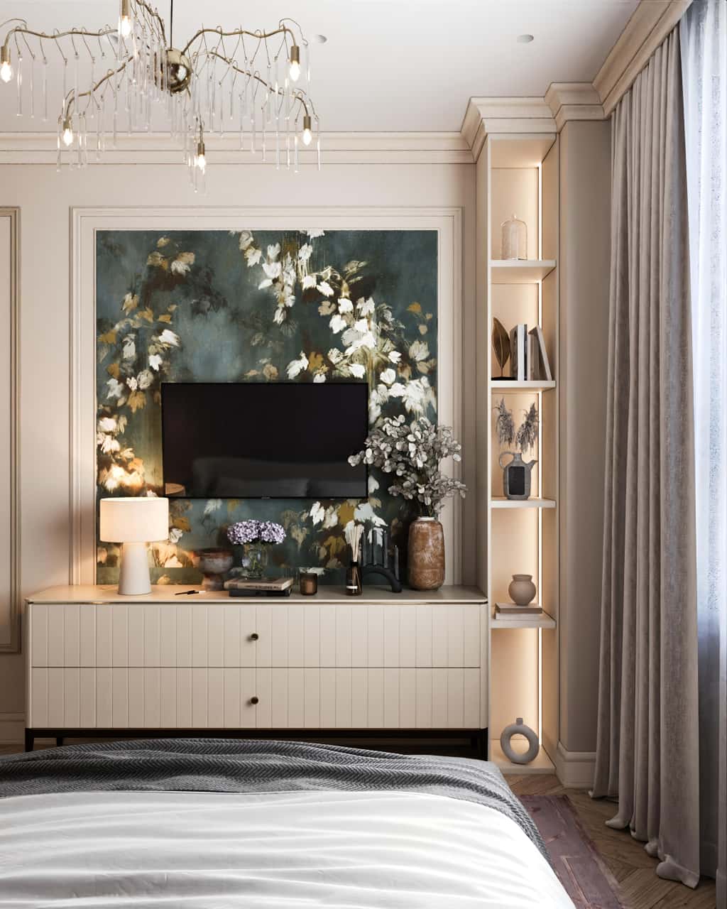 Живописная стена в спальне