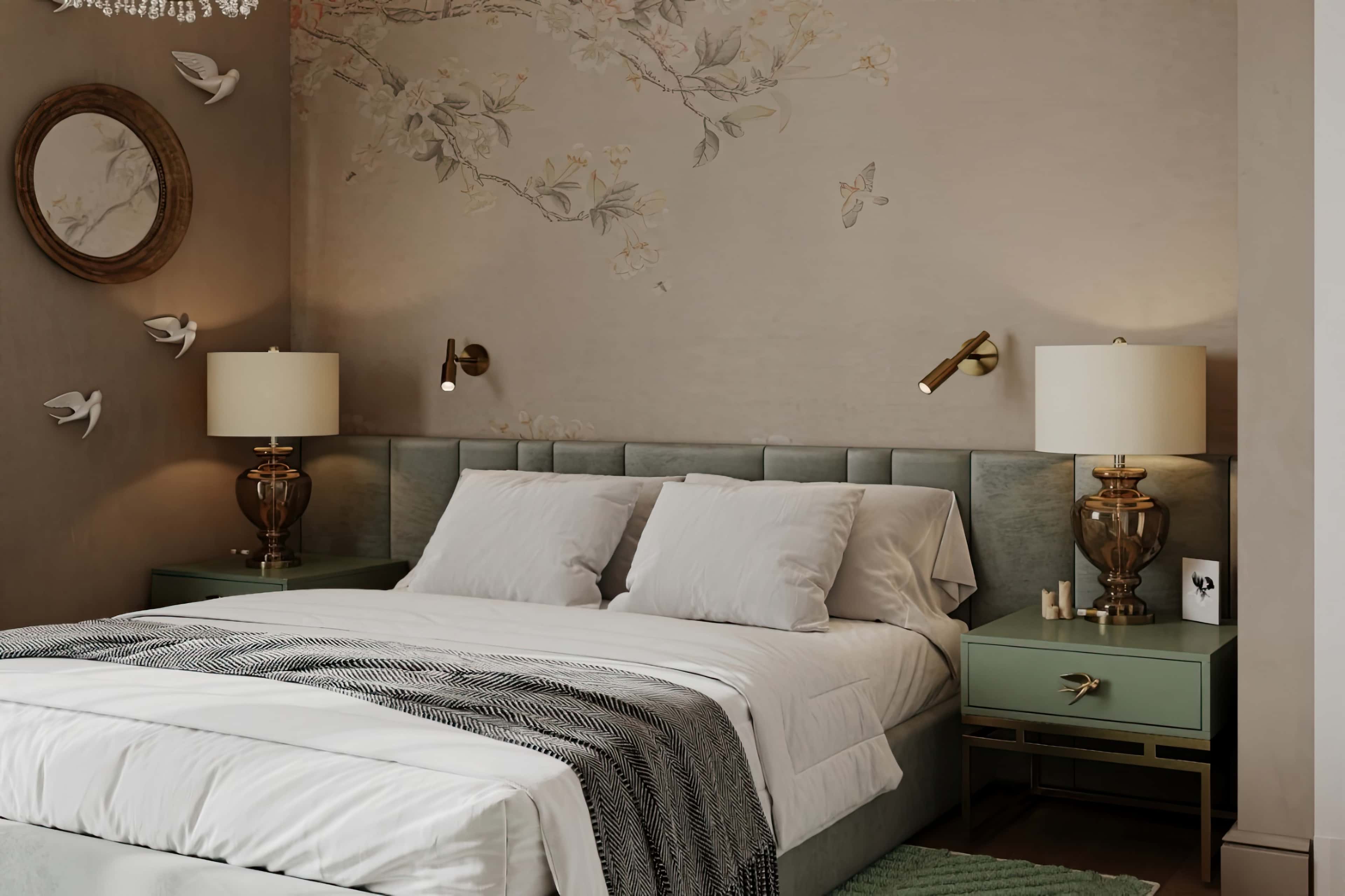 Оформление интерьера спальни. Фото № 80860.