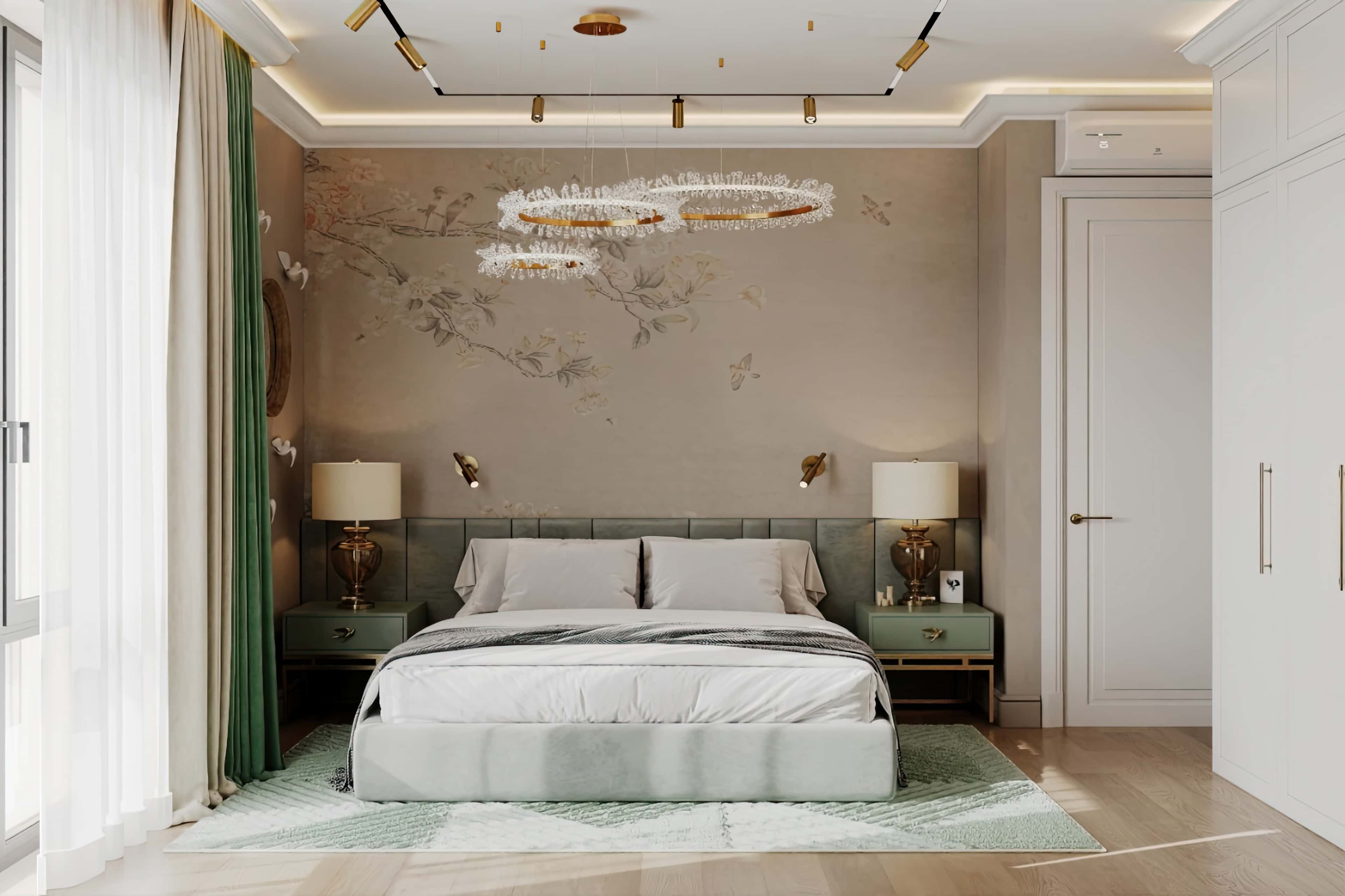 Оформление интерьера спальни. Фото № 80853.