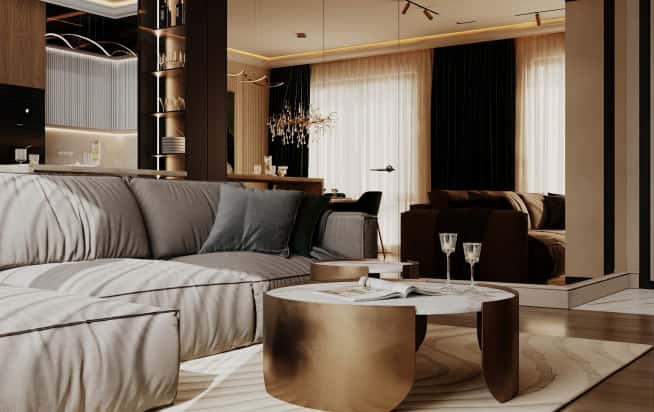 Дизайн и ремонт квартиры в ЖК Павелецкая сити в стиле современный. Кухня-столовая