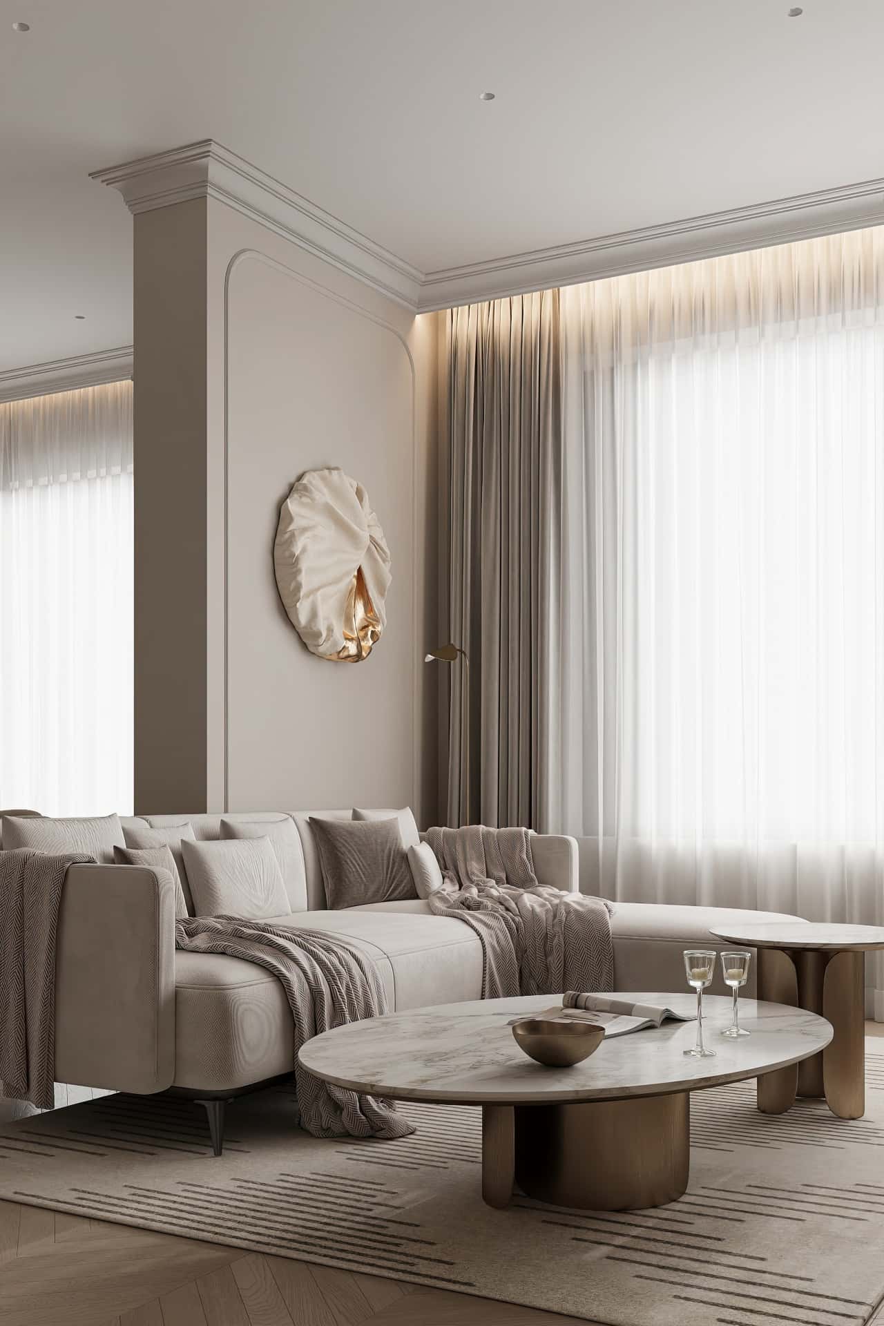 Дизайн и ремонт квартиры в ЖК Режиссёр — Богемная грация, 87 м2. Кухня-гостиная, фото 1