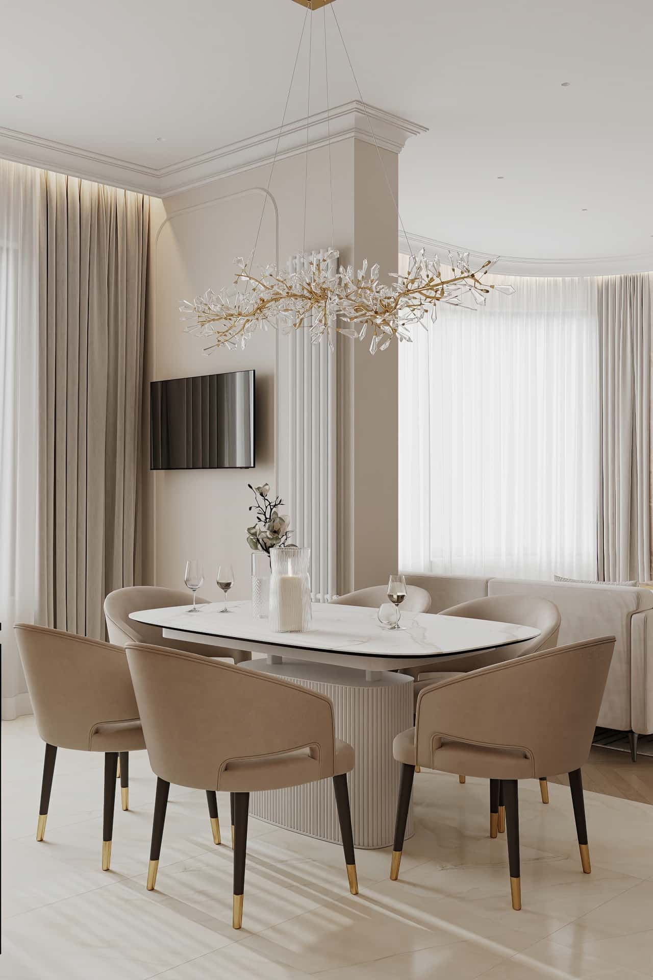 Дизайн и ремонт квартиры в ЖК Режиссёр — Богемная грация, 87 м2. Кухня-гостиная, фото 11