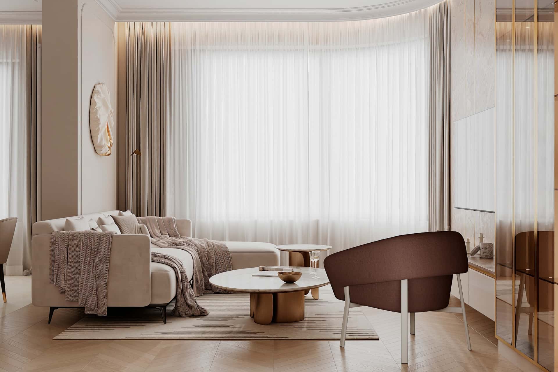 Дизайн и ремонт квартиры в ЖК Режиссёр — Богемная грация, 87 м2. Кухня-гостиная, фото 6