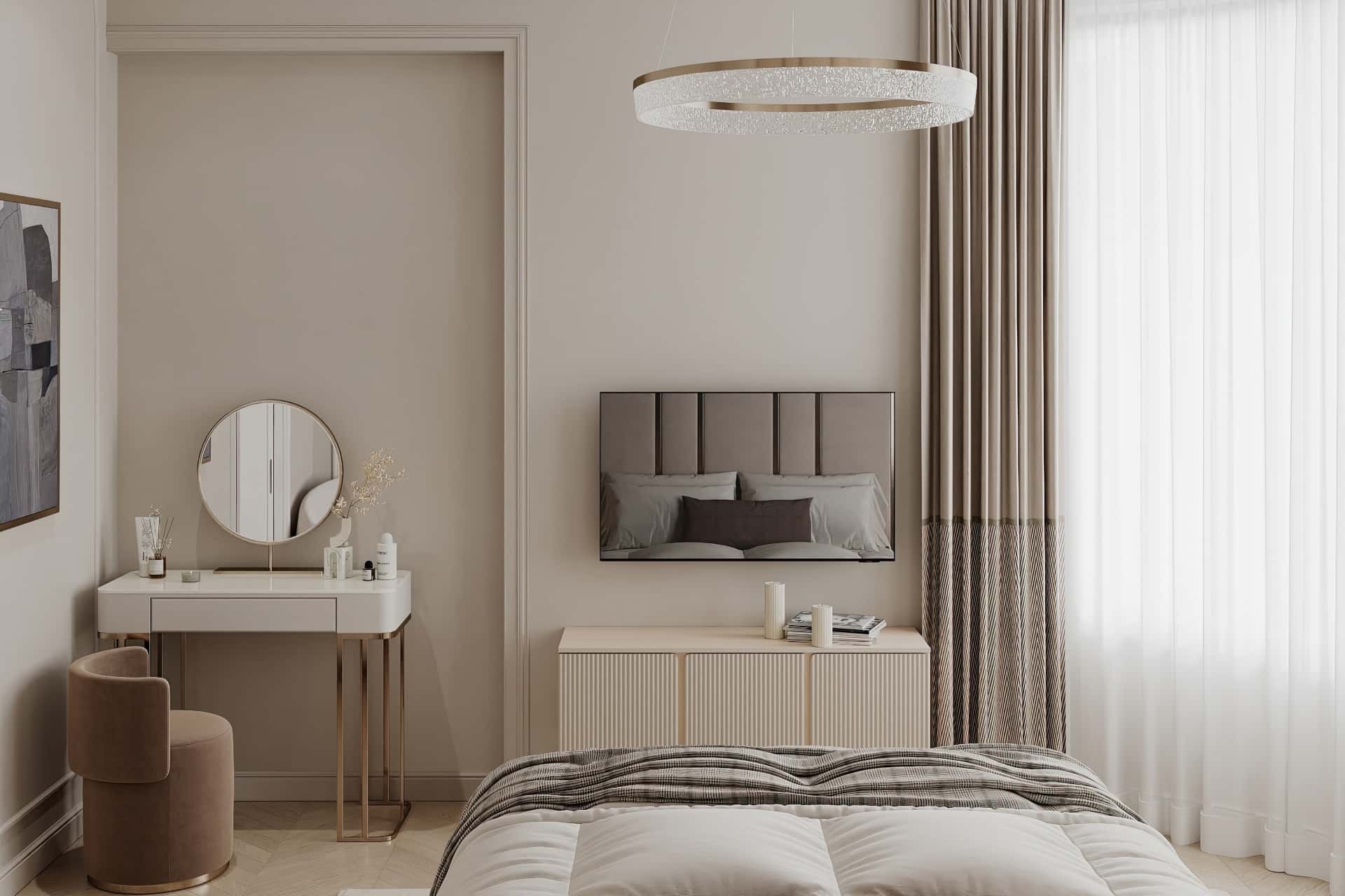 Дизайн и ремонт квартиры в ЖК Режиссёр — Богемная грация, 87 м2. Спальня, фото 1