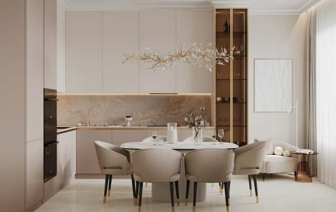 Дизайн и ремонт квартиры в ЖК Режиссёр в стиле современная классика. Кухня-гостиная, фото 14