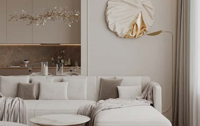 Дизайн и ремонт квартиры в ЖК Режиссёр в стиле современная классика. Кухня-гостиная, фото 3