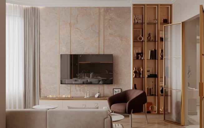 Дизайн и ремонт квартиры в ЖК Режиссёр в стиле современная классика. Кухня-гостиная, фото 4