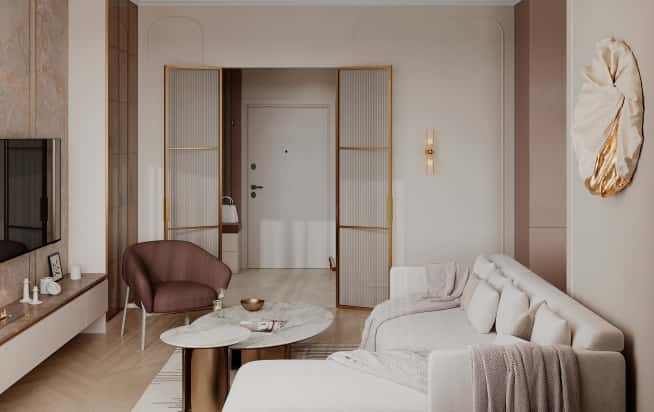 Дизайн и ремонт квартиры в ЖК Режиссёр в стиле современная классика. Кухня-гостиная, фото 7