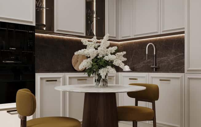 Дизайн и ремонт квартиры в ЖК Режиссёр в стиле современная классика. Кухня, фото 1
