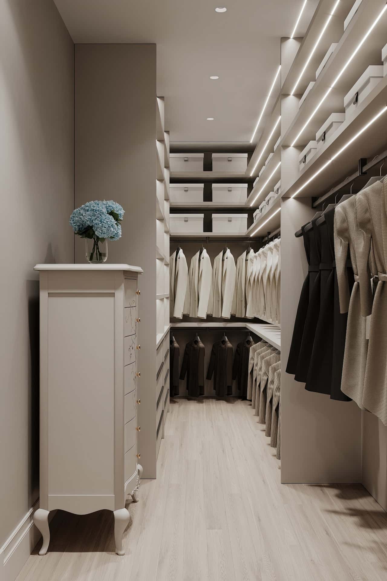 Дизайн и ремонт квартиры в ЖК Серебряный фонтан — Лебединое озеро, 109 м2. Гардеробная, фото 1