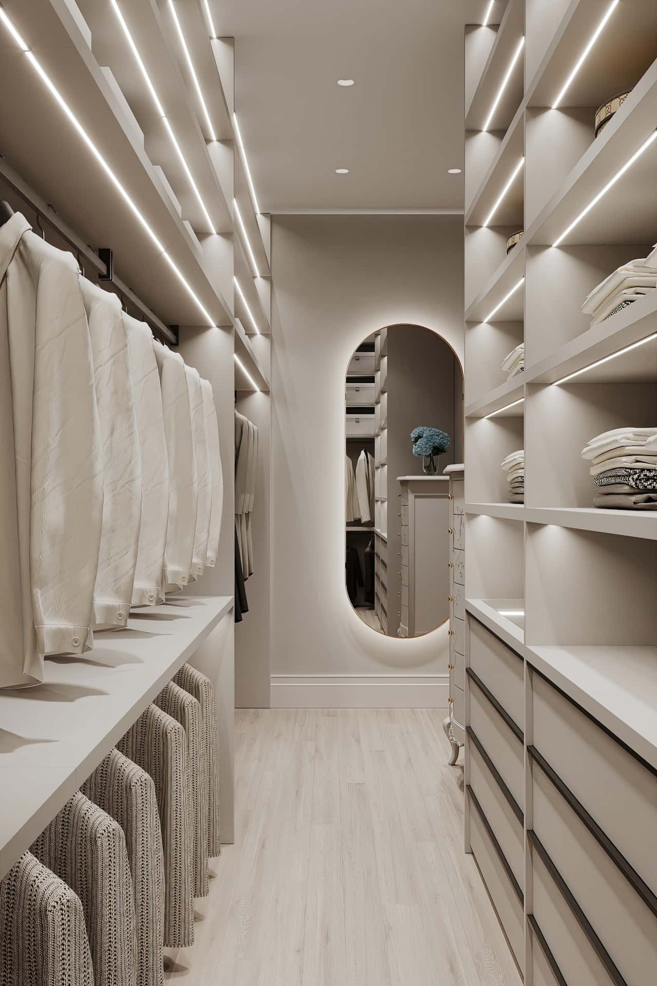 Дизайн и ремонт квартиры в ЖК Серебряный фонтан — Лебединое озеро, 109 м2. Гардеробная