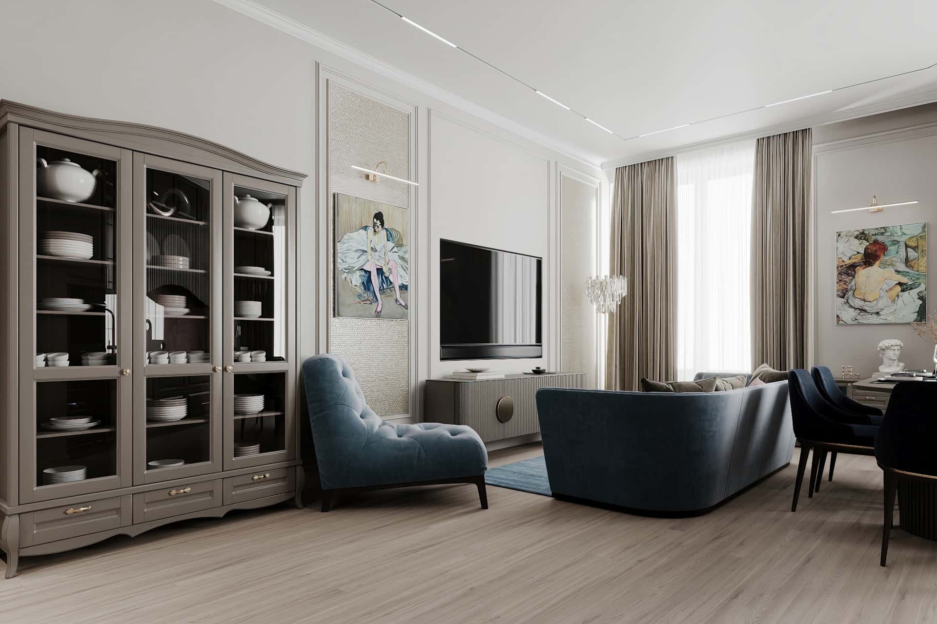 Дизайн и ремонт квартиры в ЖК Серебряный фонтан — Лебединое озеро, 109 м2. Кухня-гостиная, фото 2