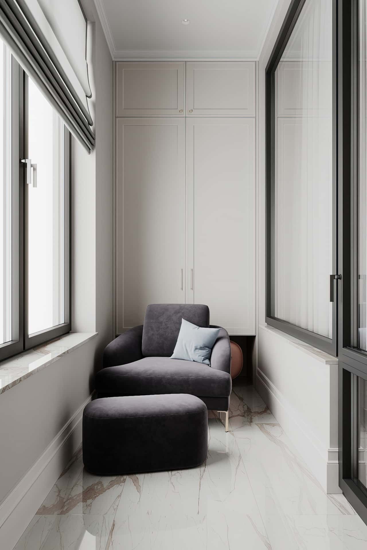 Дизайн и ремонт квартиры в ЖК Серебряный фонтан — Лебединое озеро, 109 м2. Мастер-лоджия