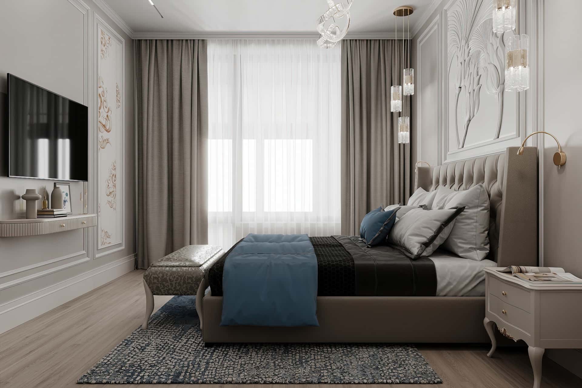 Дизайн и ремонт квартиры в ЖК Серебряный фонтан — Лебединое озеро, 109 м2. Мастер-спальня, фото 1