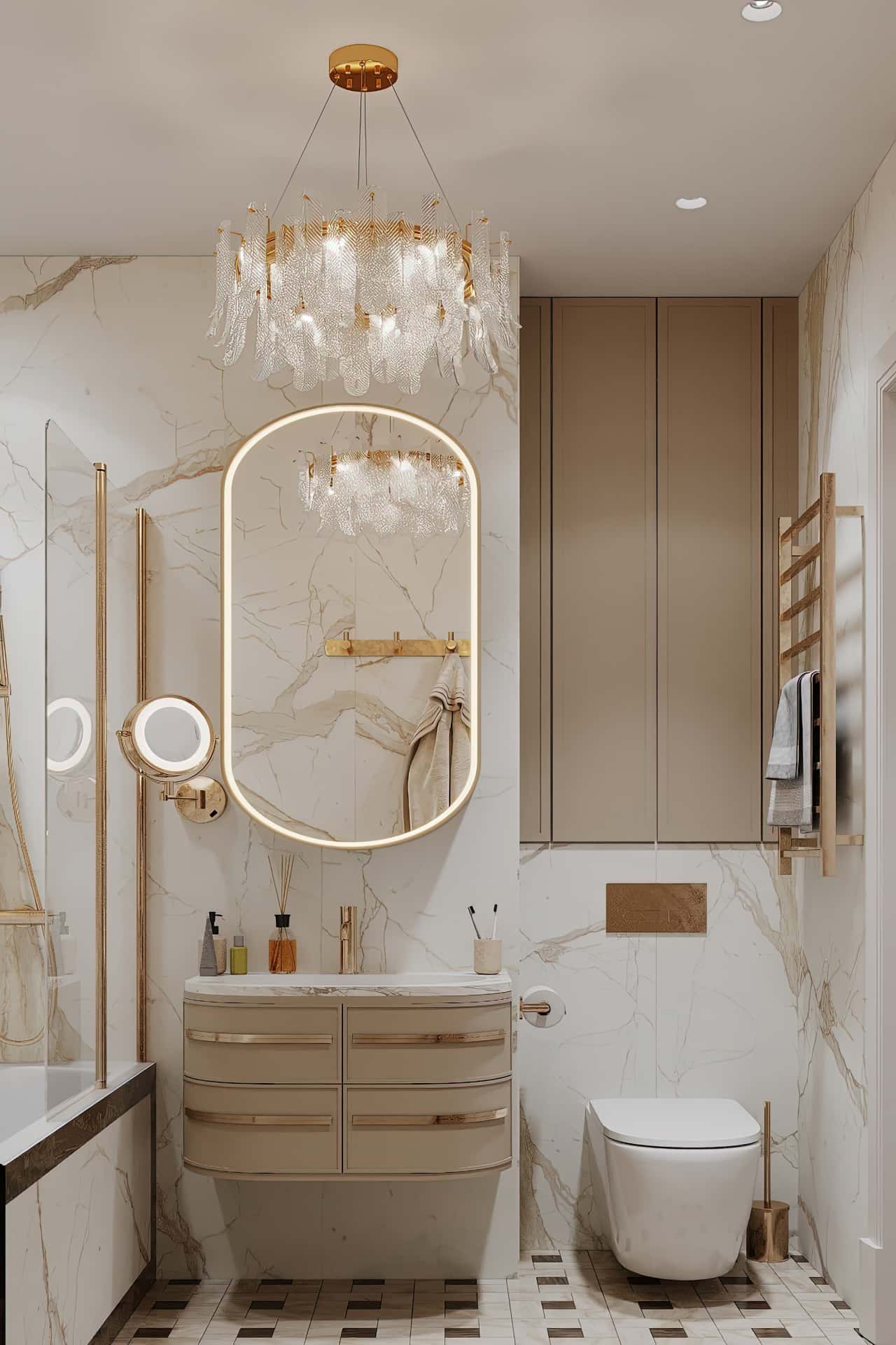 Дизайн и ремонт квартиры в ЖК Серебряный фонтан — Лебединое озеро, 109 м2. Мастер-ванная