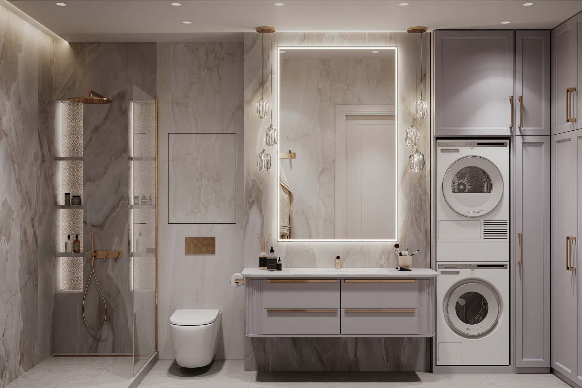 Дизайн и ремонт квартиры в ЖК Серебряный фонтан — Лебединое озеро, 109 м2. Санузел