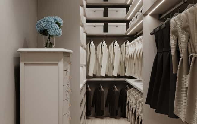 Дизайн и ремонт квартиры в ЖК Серебряный фонтан в стиле современная классика. Гардеробная, фото 1