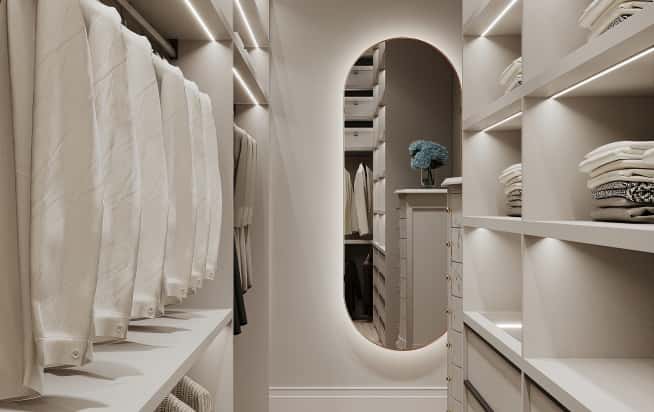Дизайн и ремонт квартиры в ЖК Серебряный фонтан в стиле современная классика. Гардеробная