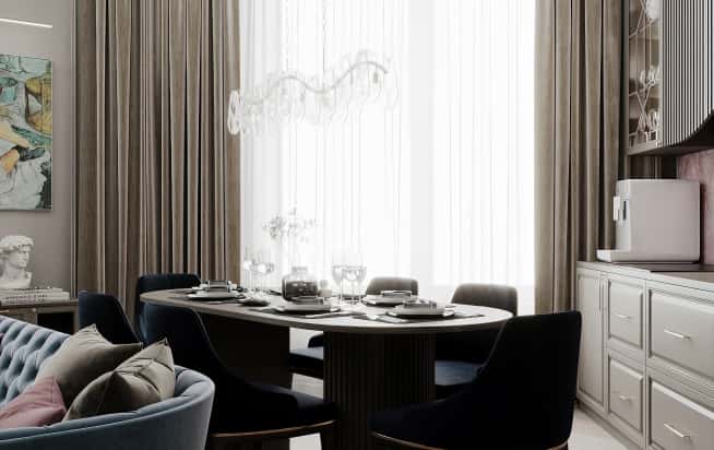 Дизайн и ремонт квартиры в ЖК Серебряный фонтан в стиле современная классика. Кухня-гостиная, фото 4