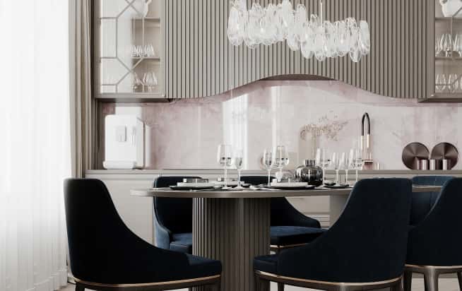 Дизайн и ремонт квартиры в ЖК Серебряный фонтан в стиле современная классика. Кухня-гостиная, фото 6