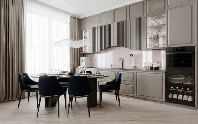 Дизайн и ремонт квартиры в ЖК Серебряный фонтан в стиле современная классика. Кухня-гостиная, фото 7