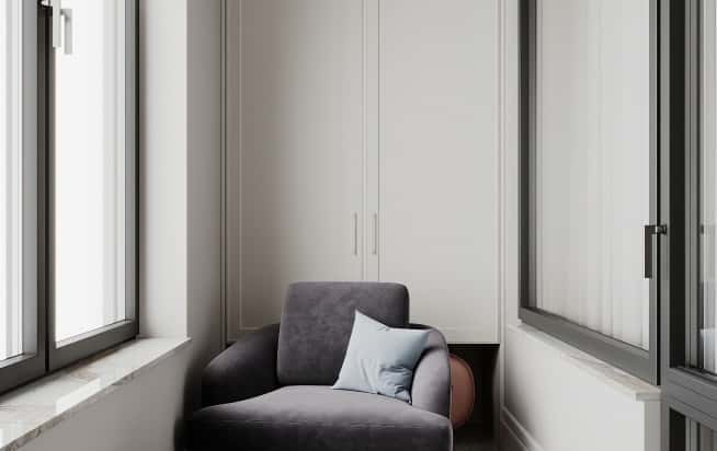 Дизайн и ремонт квартиры в ЖК Серебряный фонтан в стиле современная классика. Мастер-лоджия