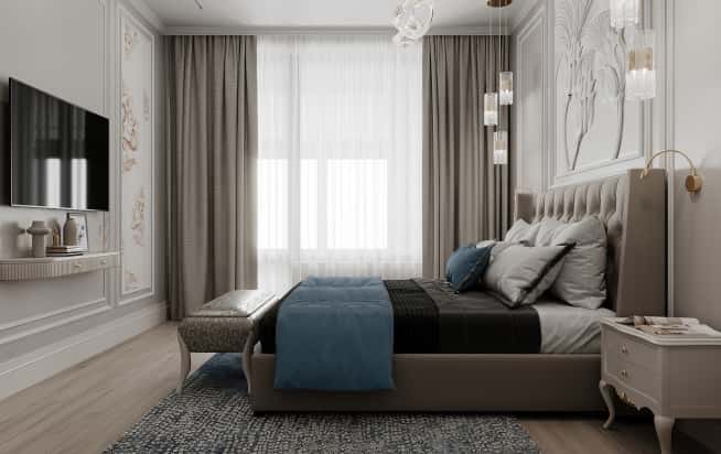 Дизайн и ремонт квартиры в ЖК Серебряный фонтан в стиле современная классика. Мастер-спальня, фото 1