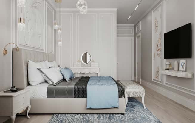 Дизайн и ремонт квартиры в ЖК Серебряный фонтан в стиле современная классика. Мастер-спальня, фото 3