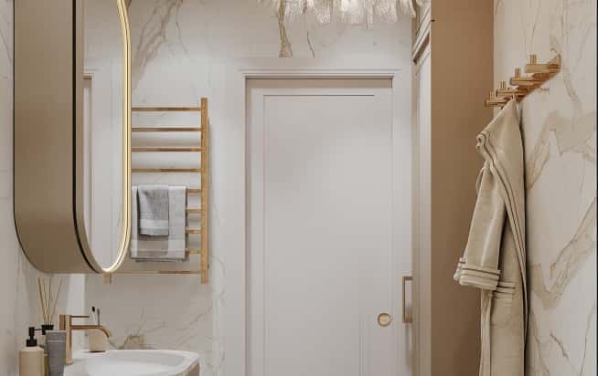 Дизайн и ремонт квартиры в ЖК Серебряный фонтан в стиле современная классика. Мастер-ванная, фото 1