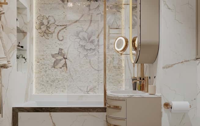 Дизайн и ремонт квартиры в ЖК Серебряный фонтан в стиле современная классика. Мастер-ванная, фото 5