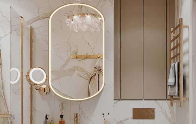 Дизайн и ремонт квартиры в ЖК Серебряный фонтан в стиле современная классика. Мастер-ванная