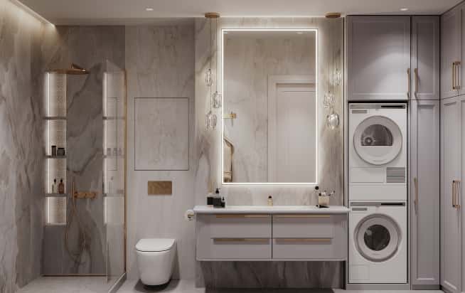 Дизайн и ремонт квартиры в ЖК Серебряный фонтан в стиле современная классика. Санузел