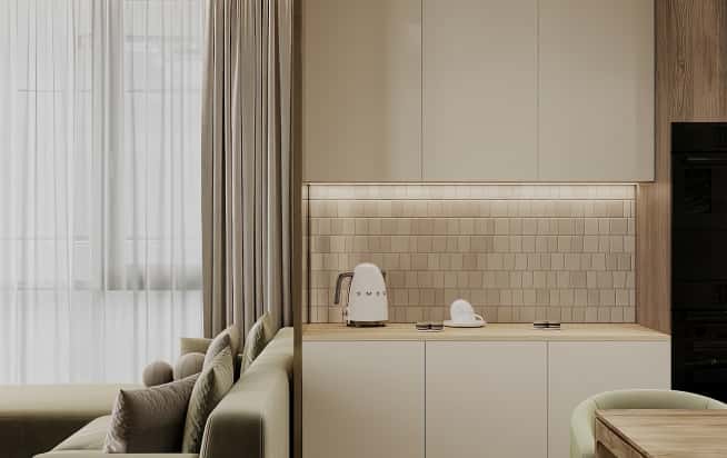 Дизайн и ремонт квартиры в ЖК Shagal в стиле современный. Кухня-гостиная, фото 4