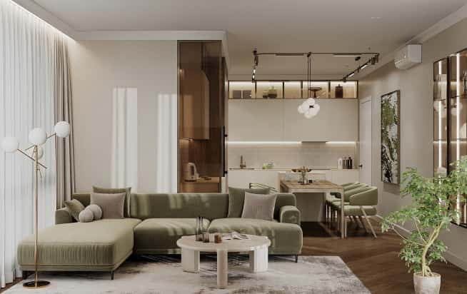 Дизайн и ремонт квартиры в ЖК Shagal в стиле современный. Кухня-гостиная, фото 9