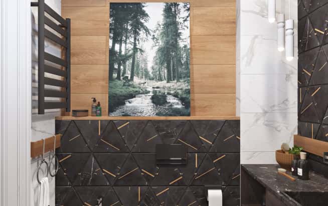 ЖК «Солнечный  Берег». Мебель и плитка porcelanosa в санузле