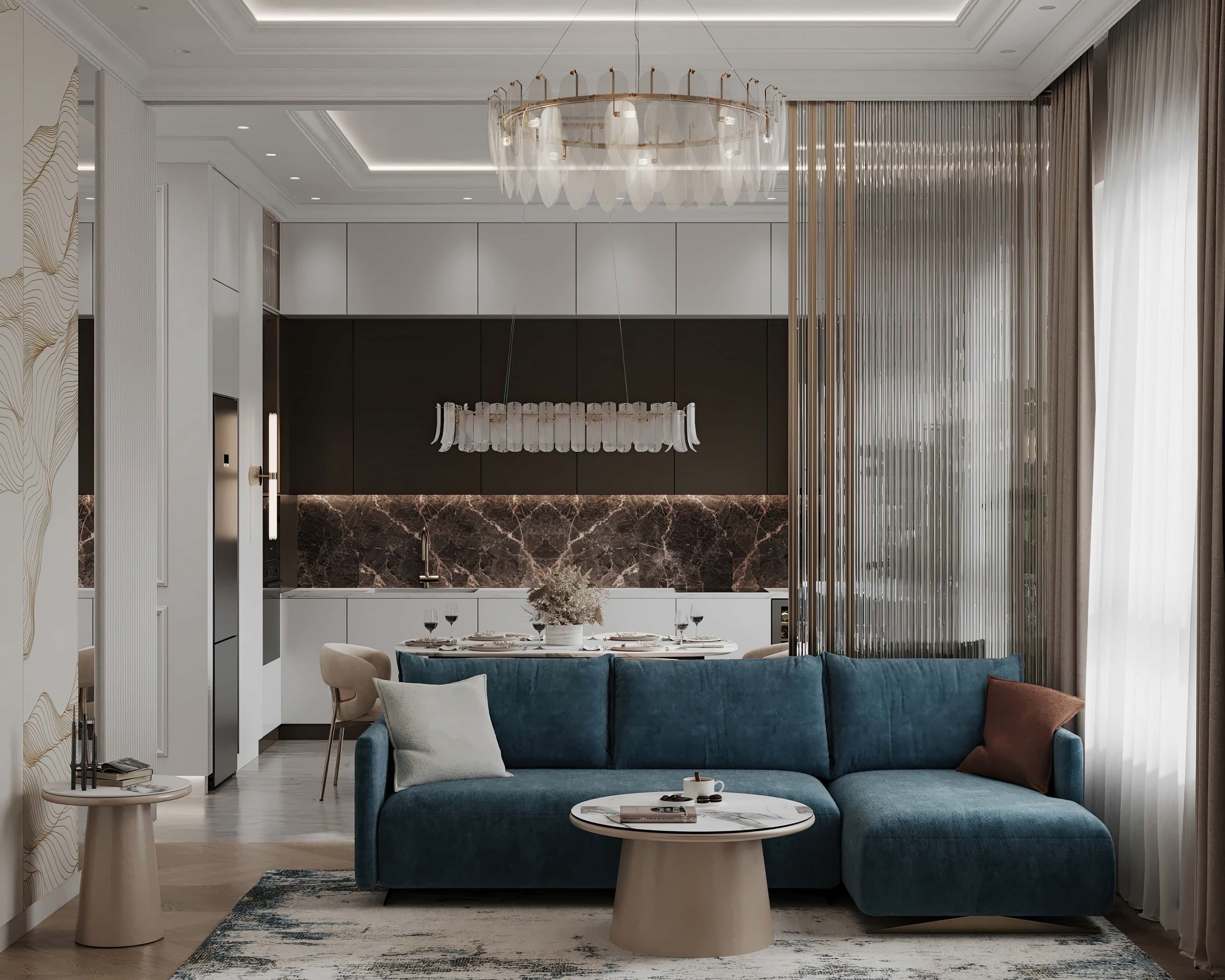 Оформление интерьера кухни-гостиной. Фото № 81143.