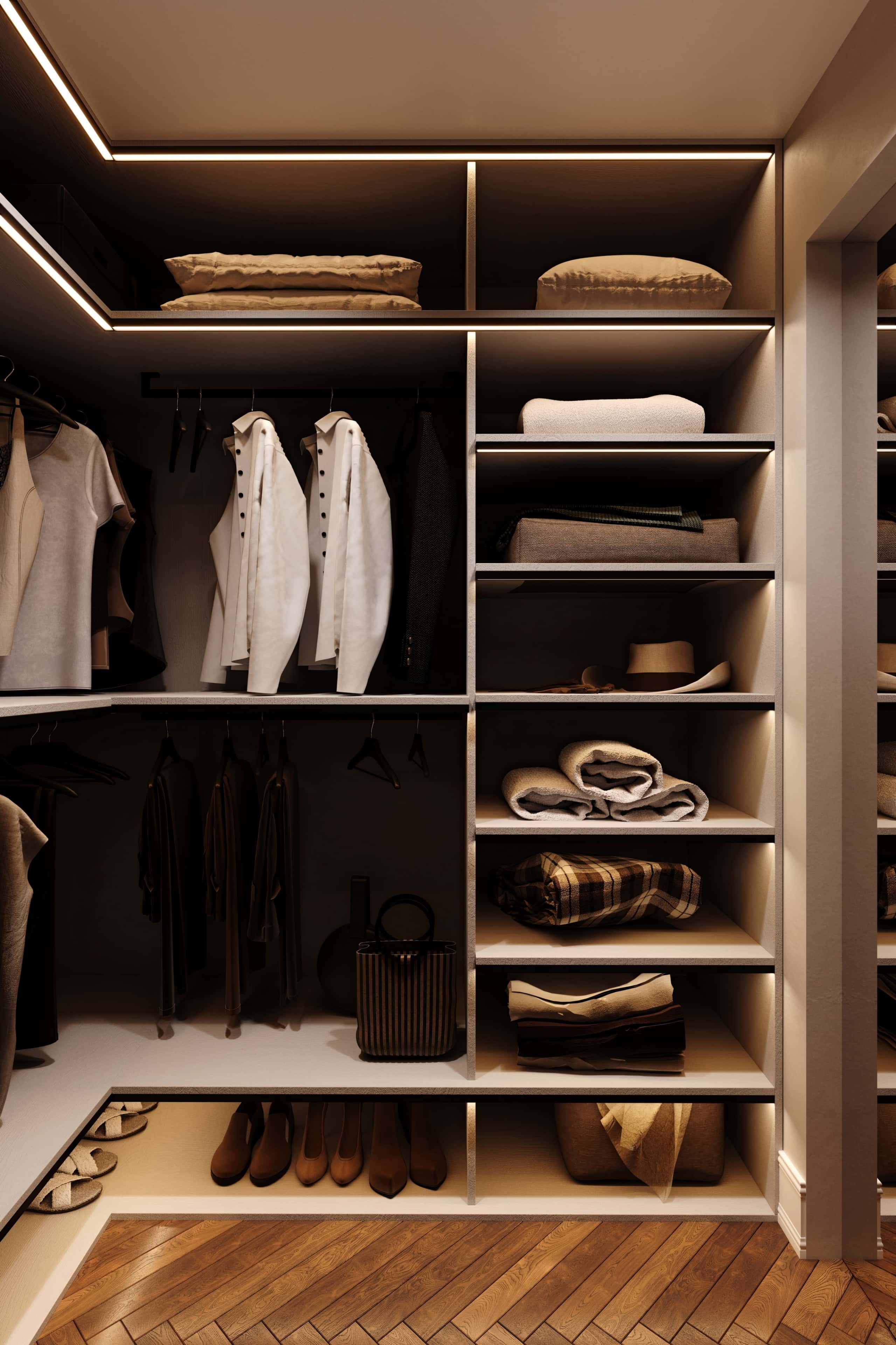 Оформление интерьера гардеробной комнаты. Фото № 80966.