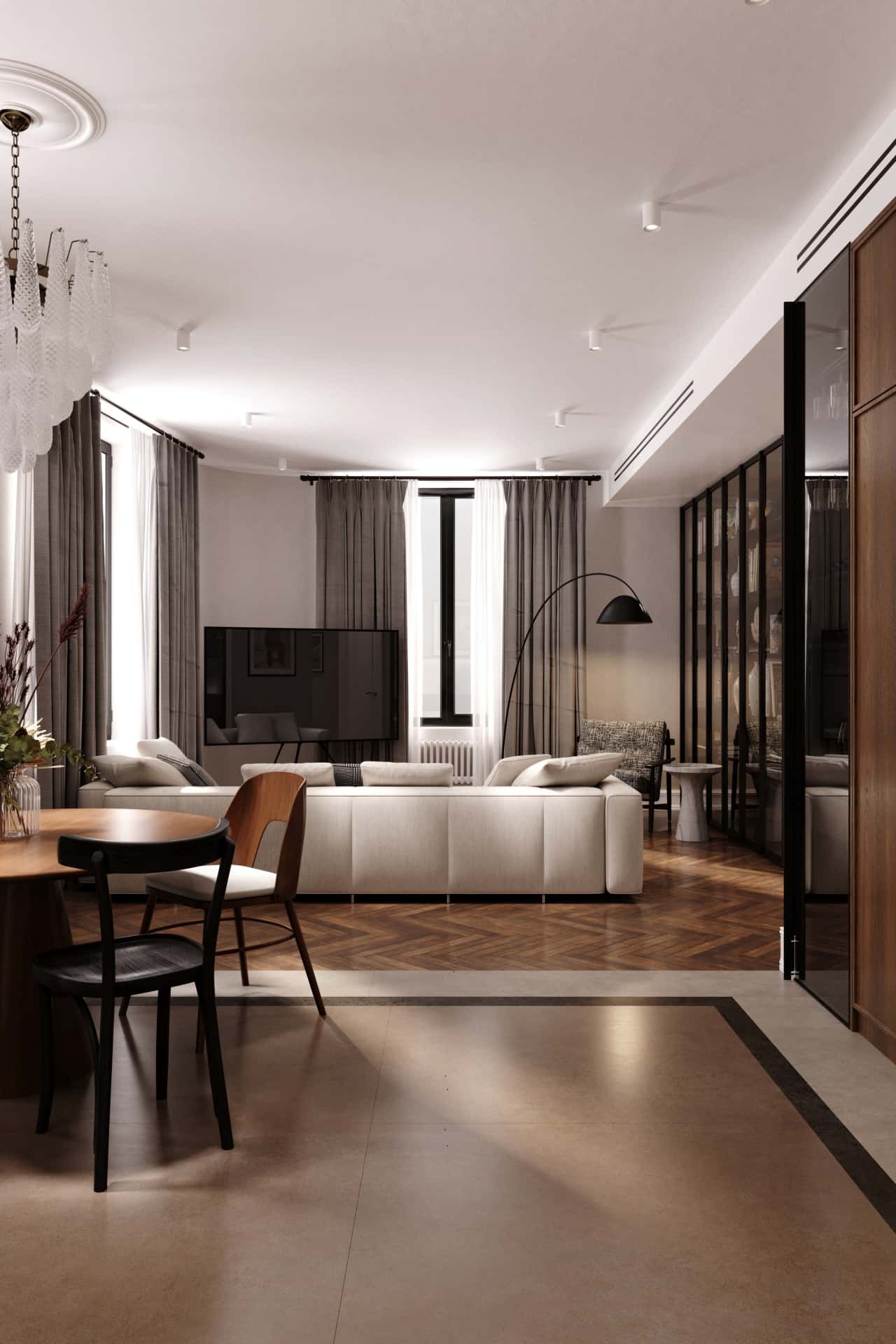 Дизайн и ремонт квартиры в ЖК Врубеля 4 — Дух Монмартра, 101 м2. Кухня-гостиная, фото 12