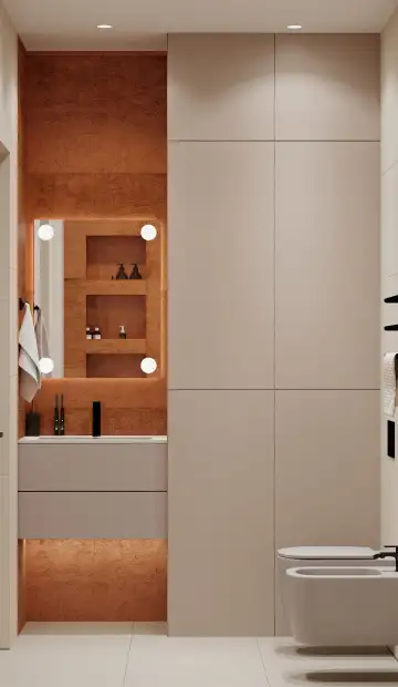 ЖК West Garden. Встроенная подсветка подчёркивает необычную текстуру отделки
