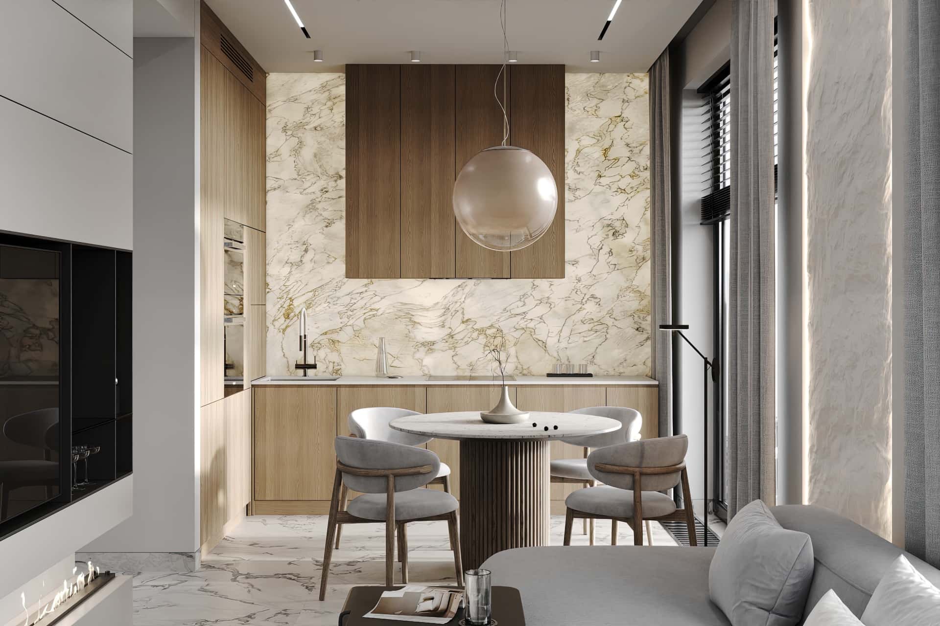 Дизайн и ремонт квартиры в ЖК Зорге 9 — Гармония перемен, 66 м2. Кухня-гостиная, фото 9