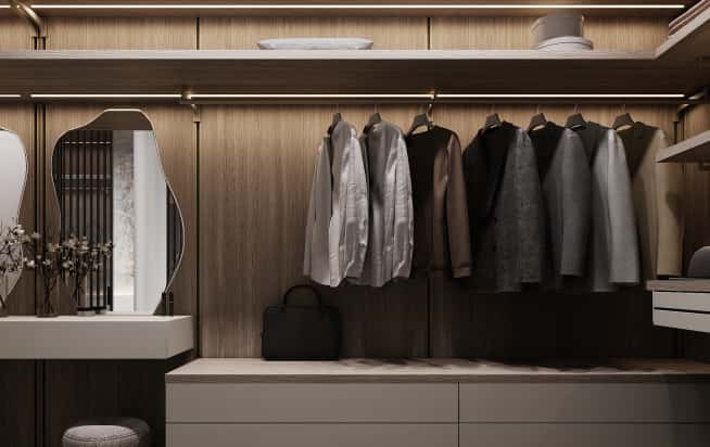 Дизайн и ремонт квартиры в ЖК Зорге 9 в стиле минимализм. Гардеробная