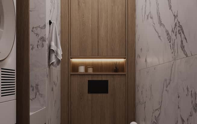 Дизайн и ремонт квартиры в ЖК Зорге 9 в стиле минимализм. Гостевой санузел