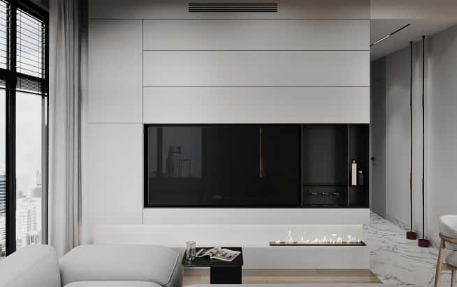 Дизайн и ремонт квартиры в ЖК Зорге 9 в стиле минимализм. Кухня-гостиная, фото 6