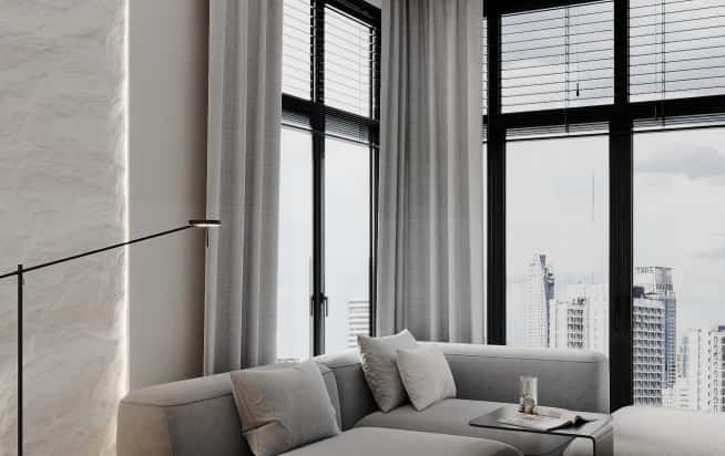 Дизайн и ремонт квартиры в ЖК Зорге 9 в стиле минимализм. Кухня-гостиная, фото 7