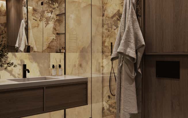 Дизайн и ремонт квартиры в ЖК Зорге 9 в стиле минимализм. Ванная